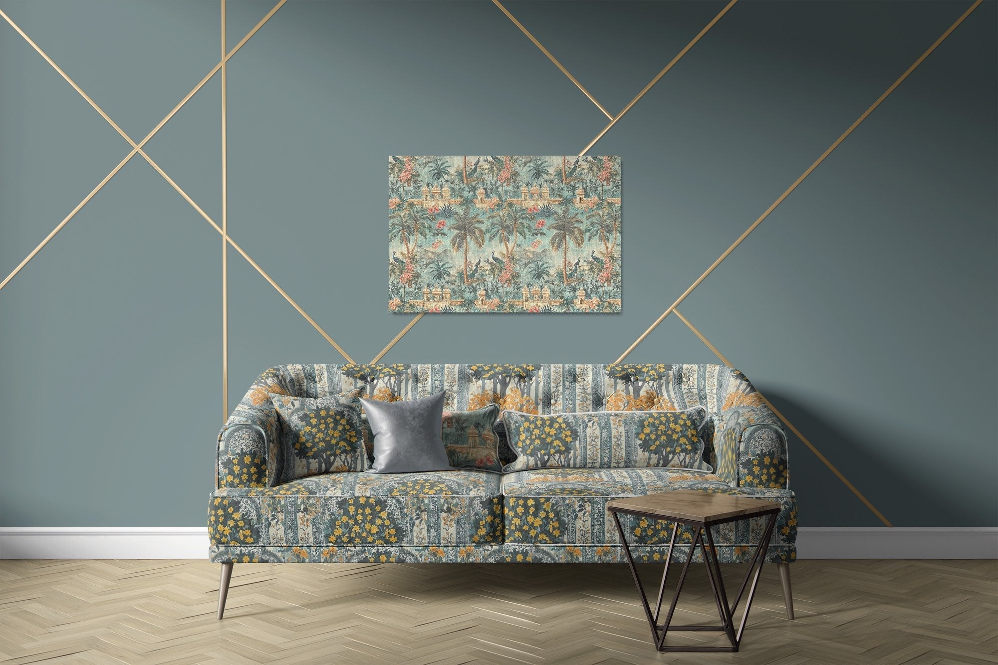 Agra upholstery fabric collection with peacock motif and decorative Indian inspired pattern