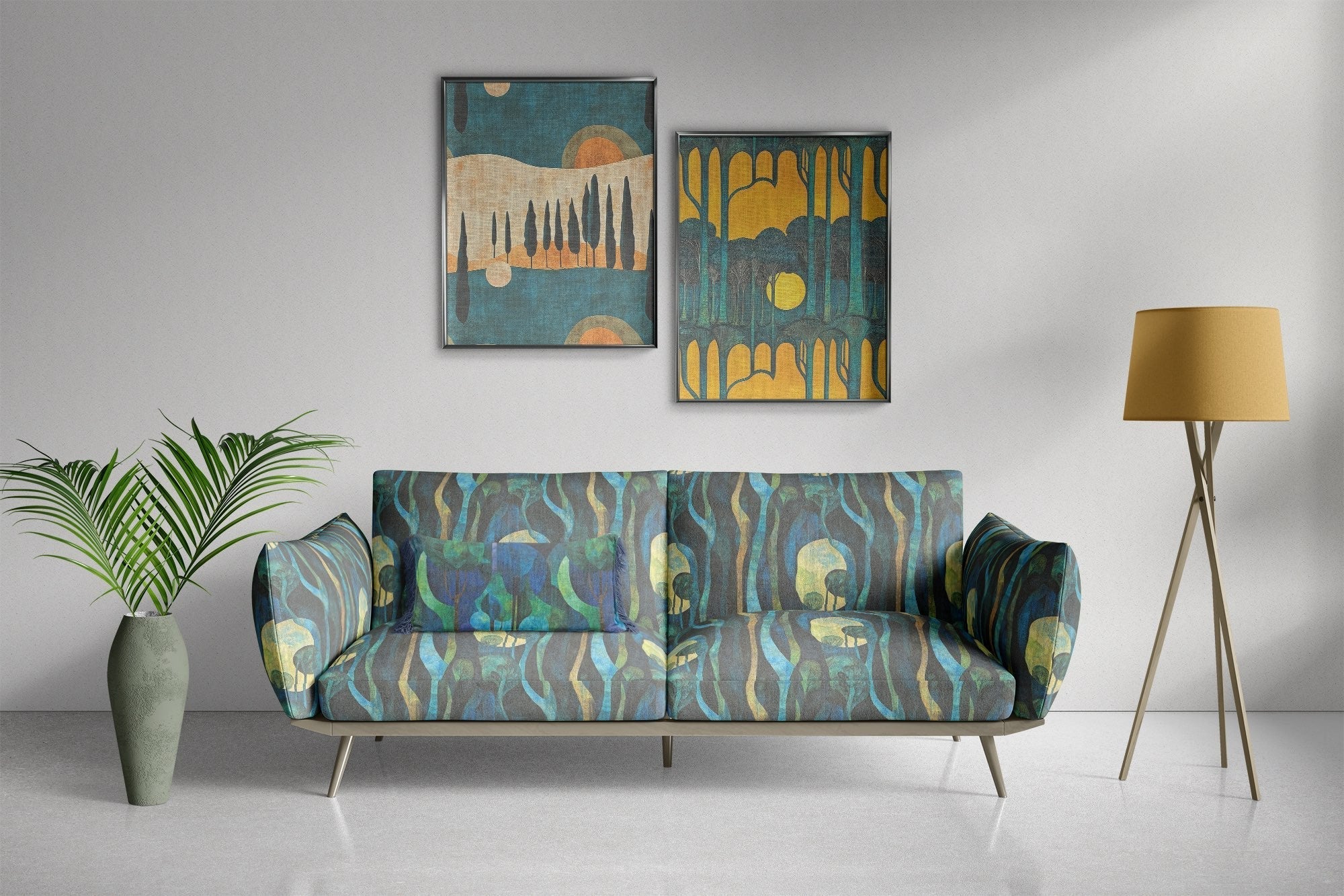 Figueres upholstery fabric collection with surrealist inspired pattern and dreamlike colour