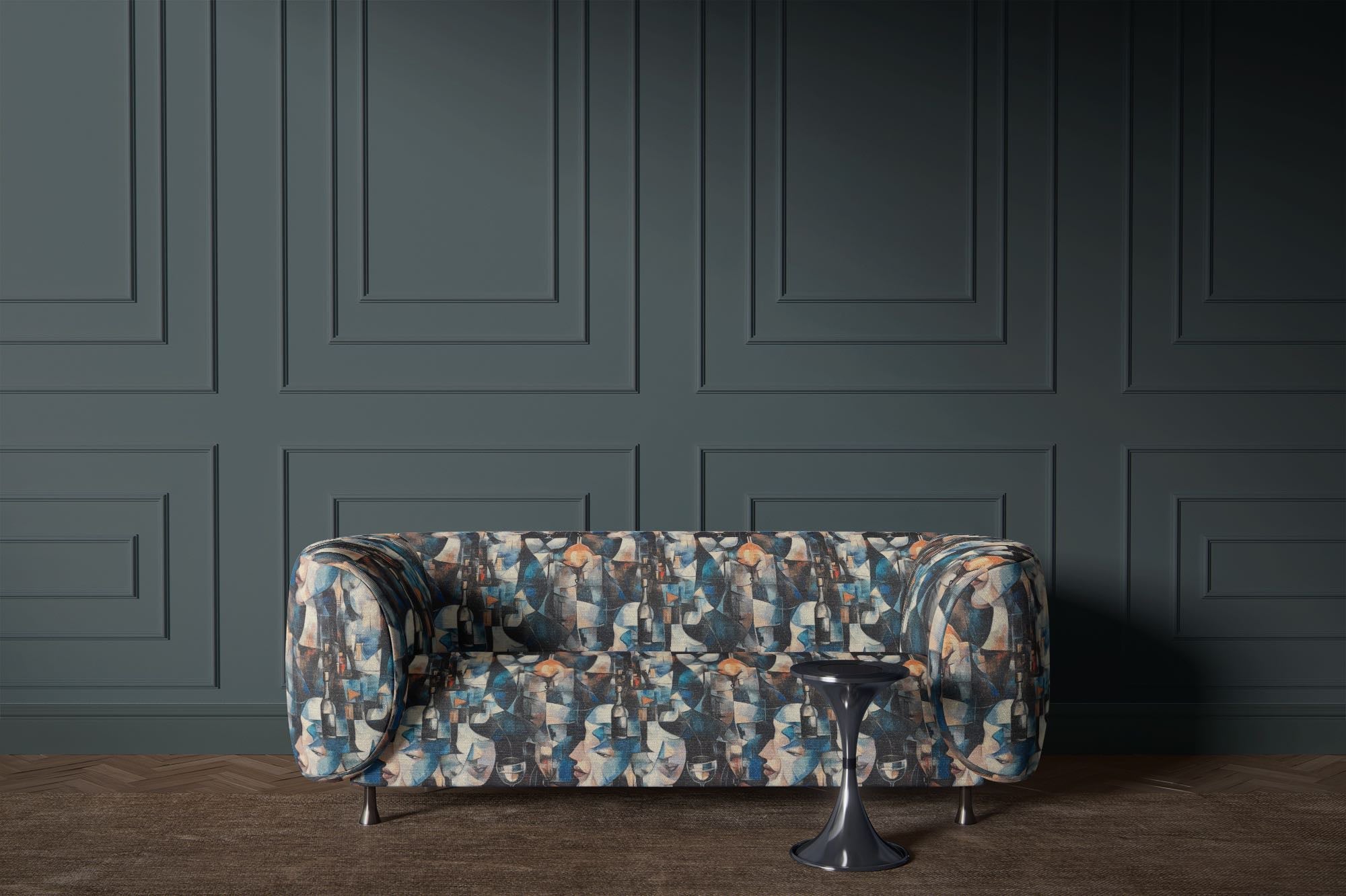 Choosing upholstery fabric for the home with patterned Saint and Poet fabric on furniture