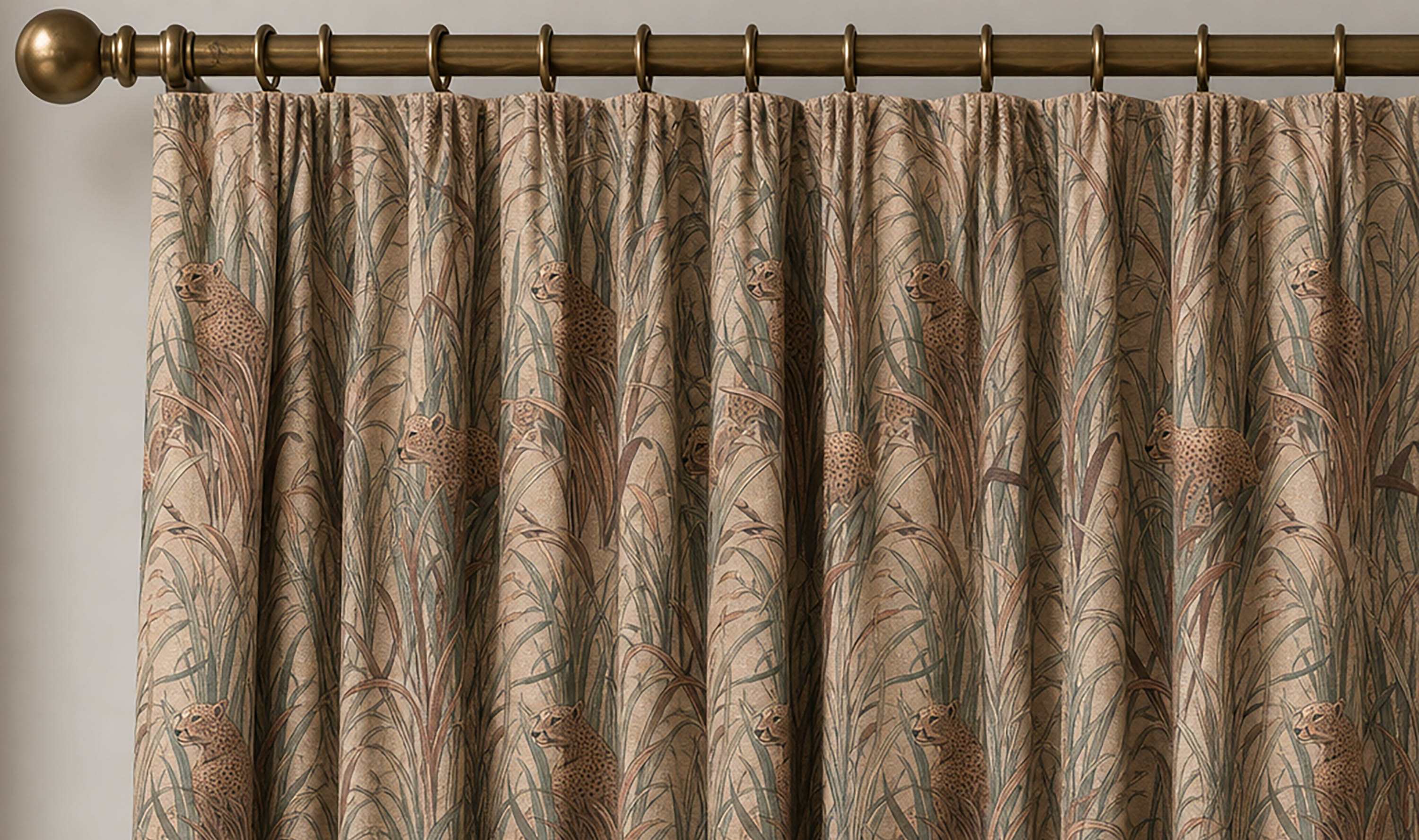 Animals curtain fabric collection with jungle animal, zebra, cheetah and botanical linen designs