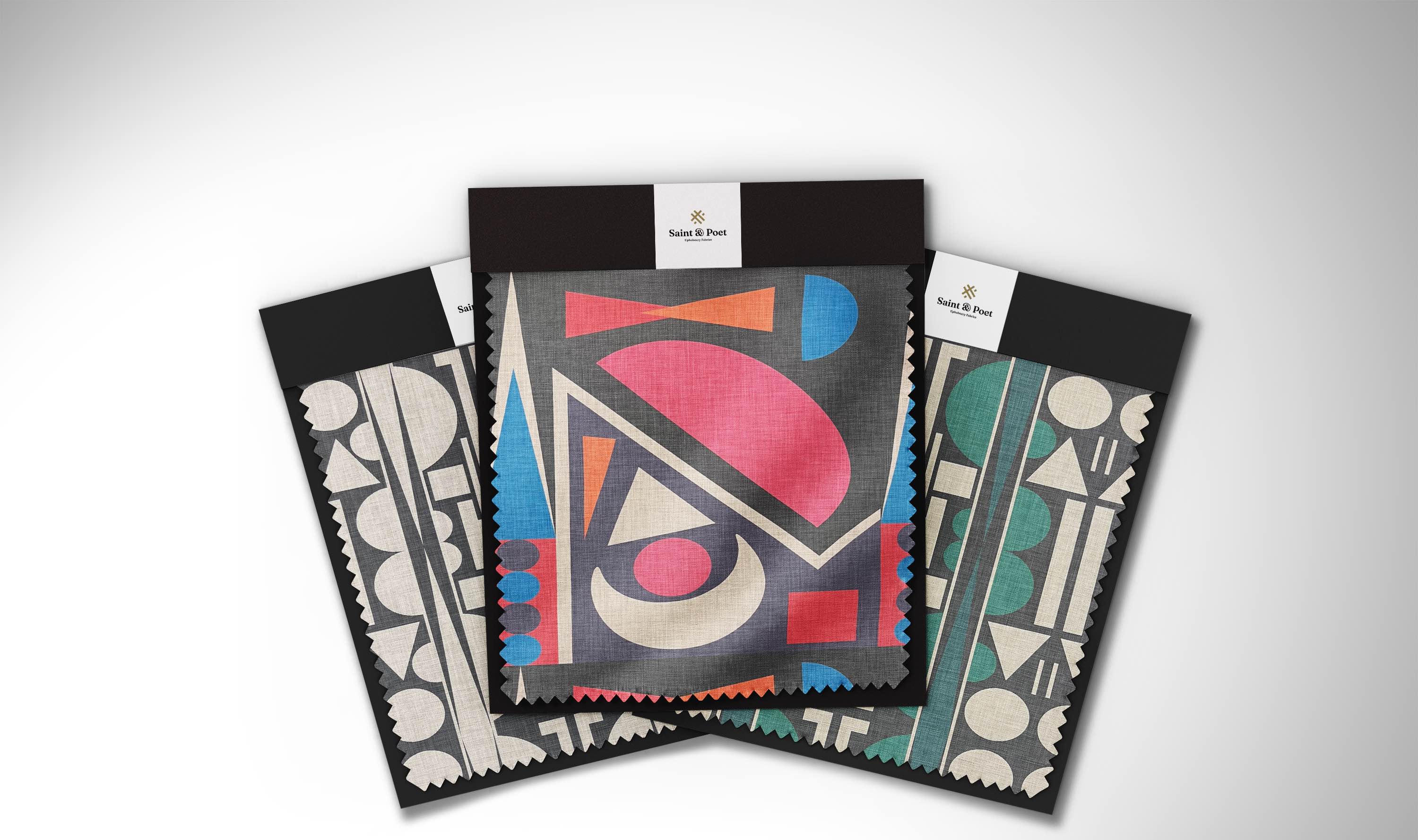 Overlapping geometric upholstery textile, UK-made artistic fabric