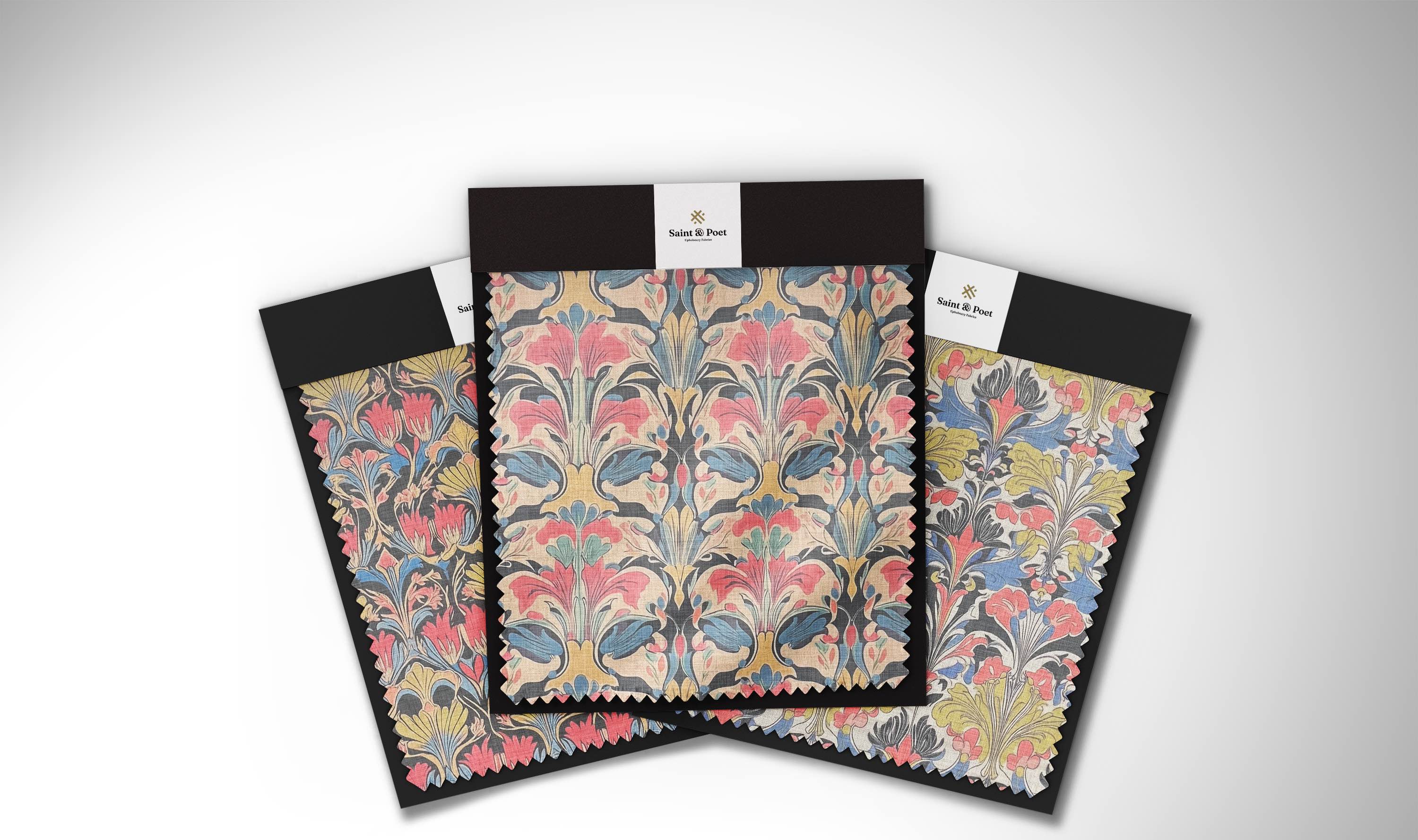 AI-designed Art Nouveau upholstery fabric in soft, flowing patterns