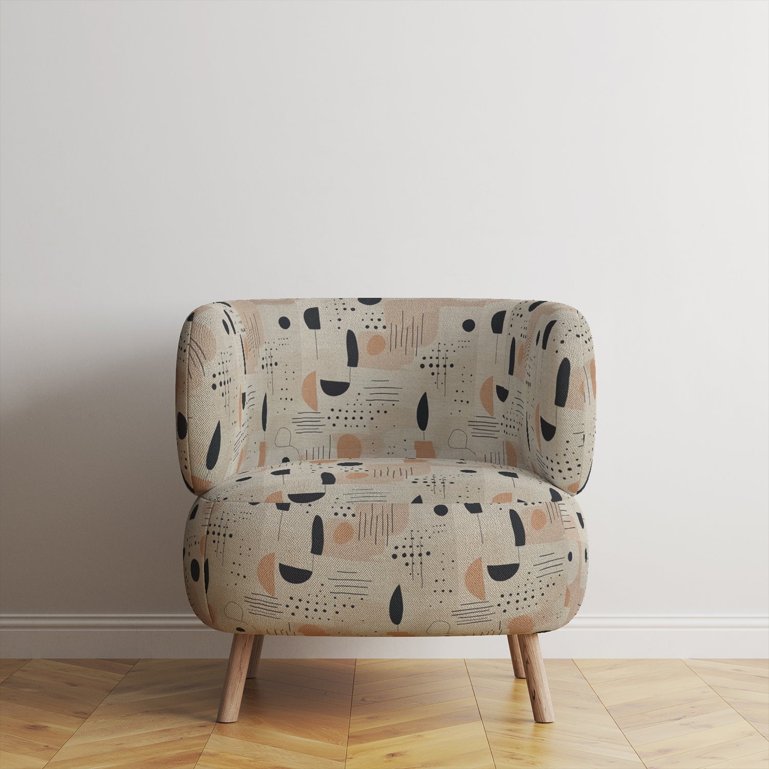 Contemporary armchair upholstered in abstract pattern fabric