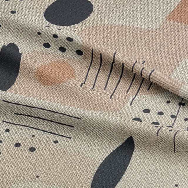 Modern neutral-toned upholstery fabric in beige, taupe, and charcoal