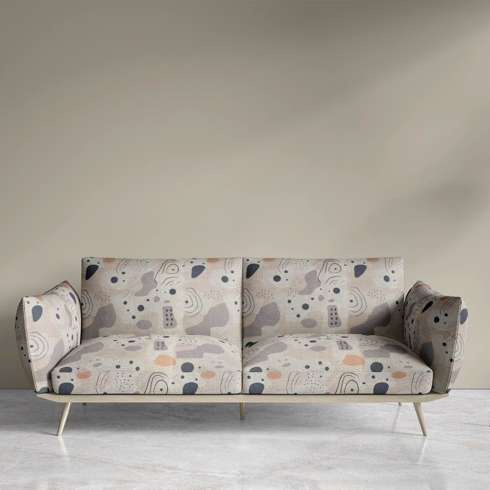 Statement sofa upholstered in abstract-inspired fabric