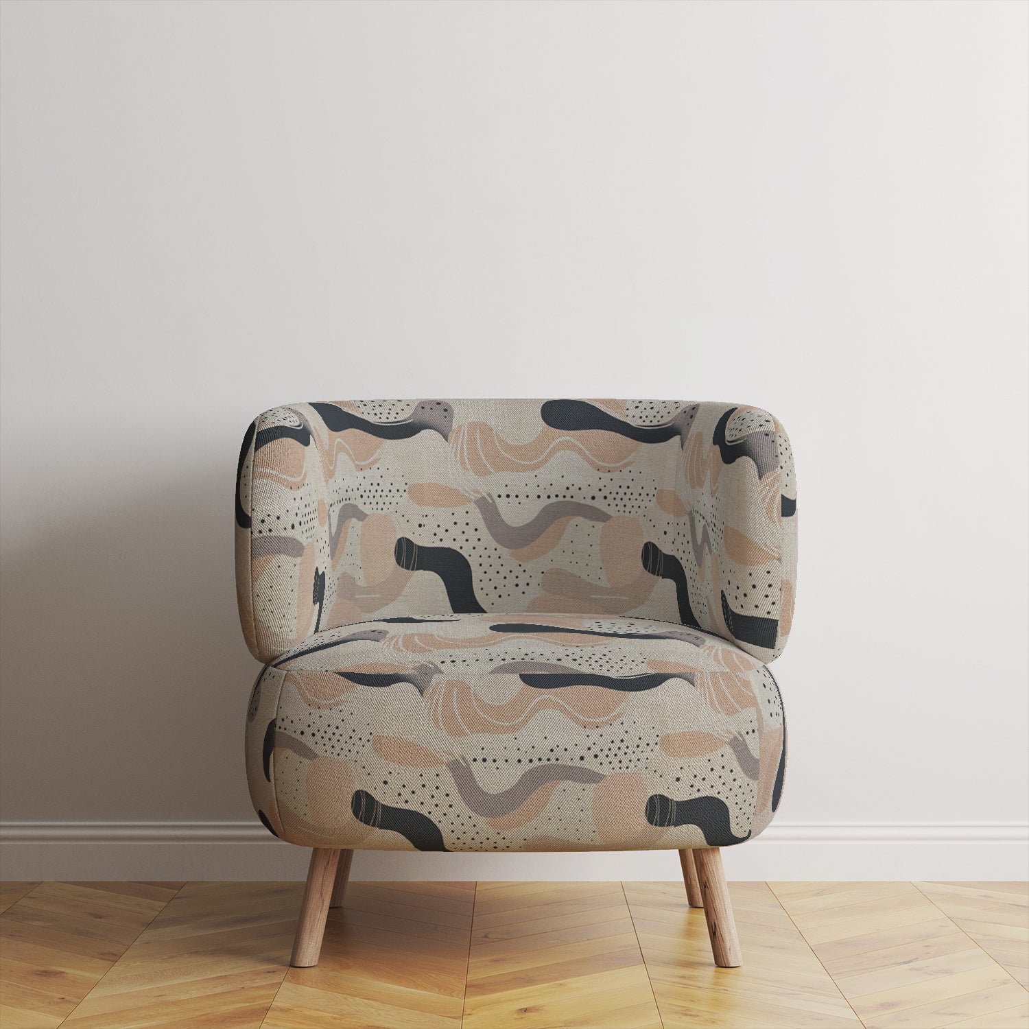 Statement chair upholstered in abstract-inspired fabric
