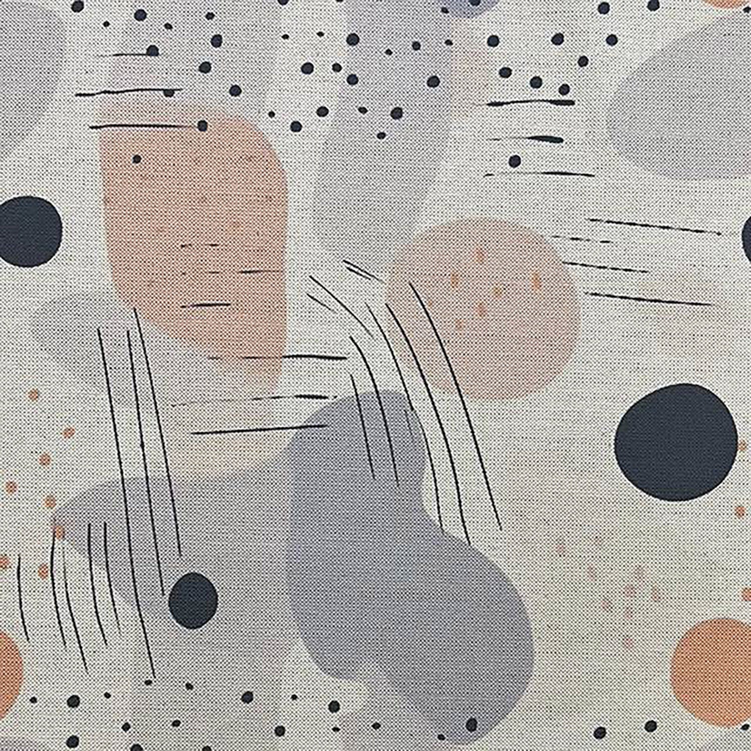 Abstract No.7 Upholstery Fabric – Modern neutral-toned textile with abstract linework and organic shapes in grey, taupe, and charcoal on a woven fabric.