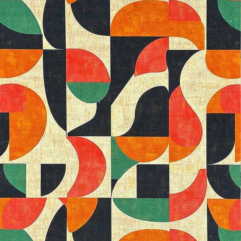 Abstract No.22 green orange and cream Crib5 velvet fabric with modular geometric blocks