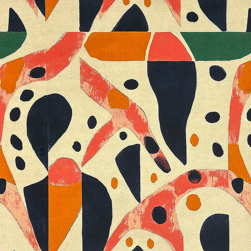 Abstract No.23 cream Crib5 velvet fabric with black coral and green organic abstract forms
