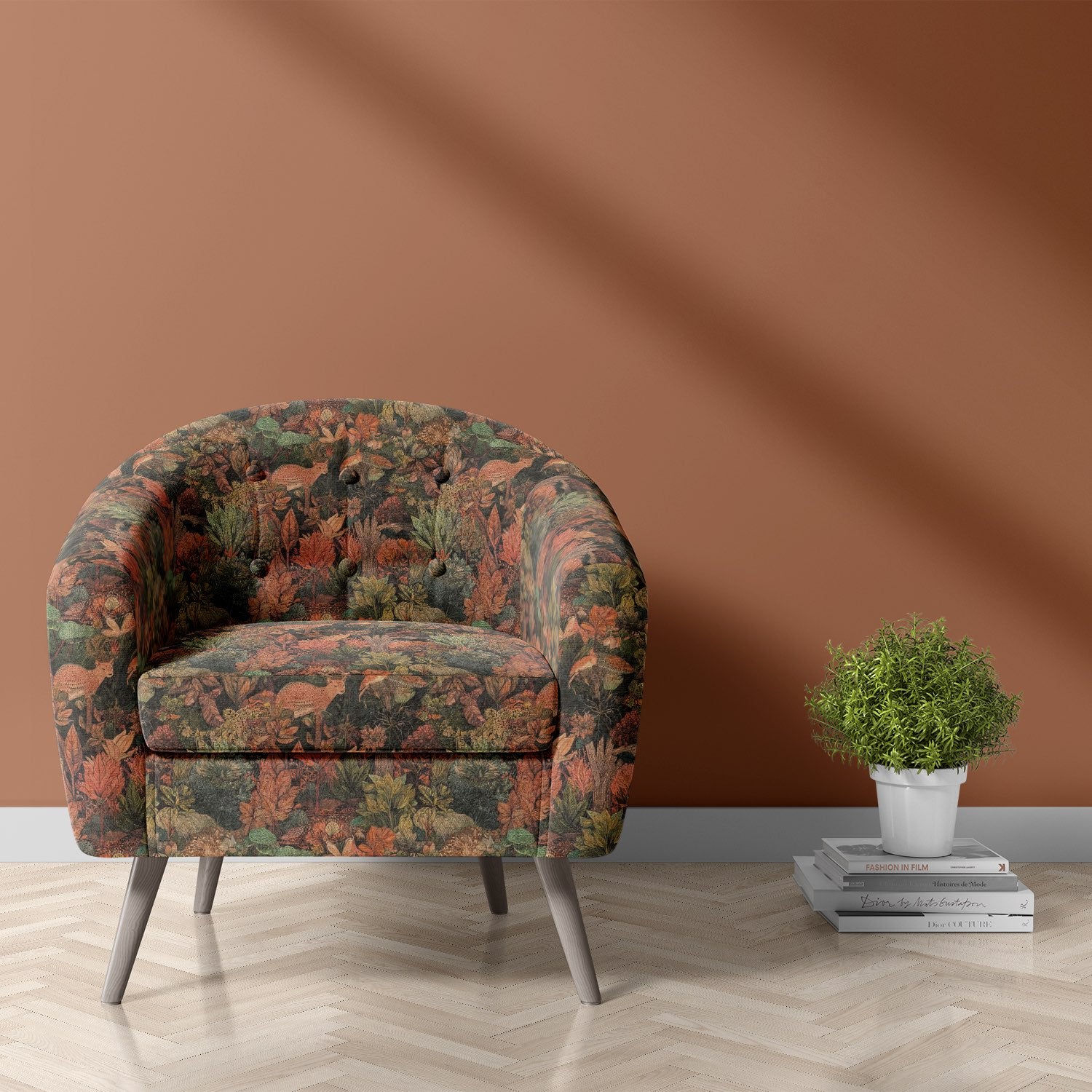 Animal upholstery fabric armchair upholstered in Animals No.2 woodland wildlife design