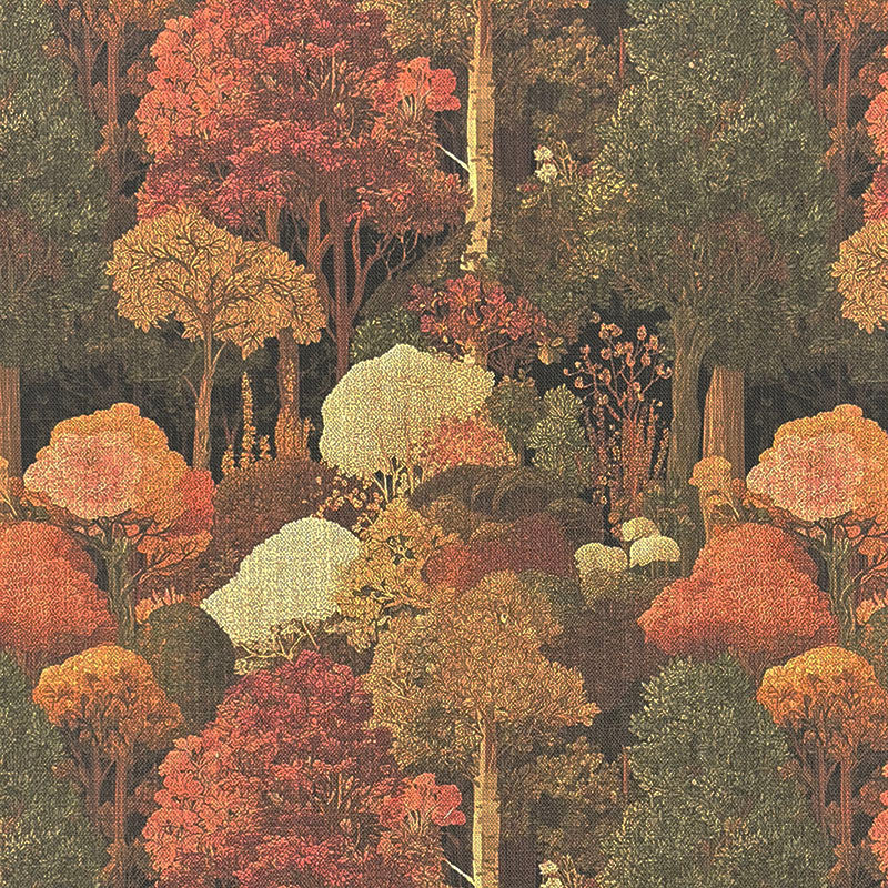 Woodland style upholstery fabric featuring autumn trees, natural foliage and scenic forest landscape printed on premium upholstery fabric