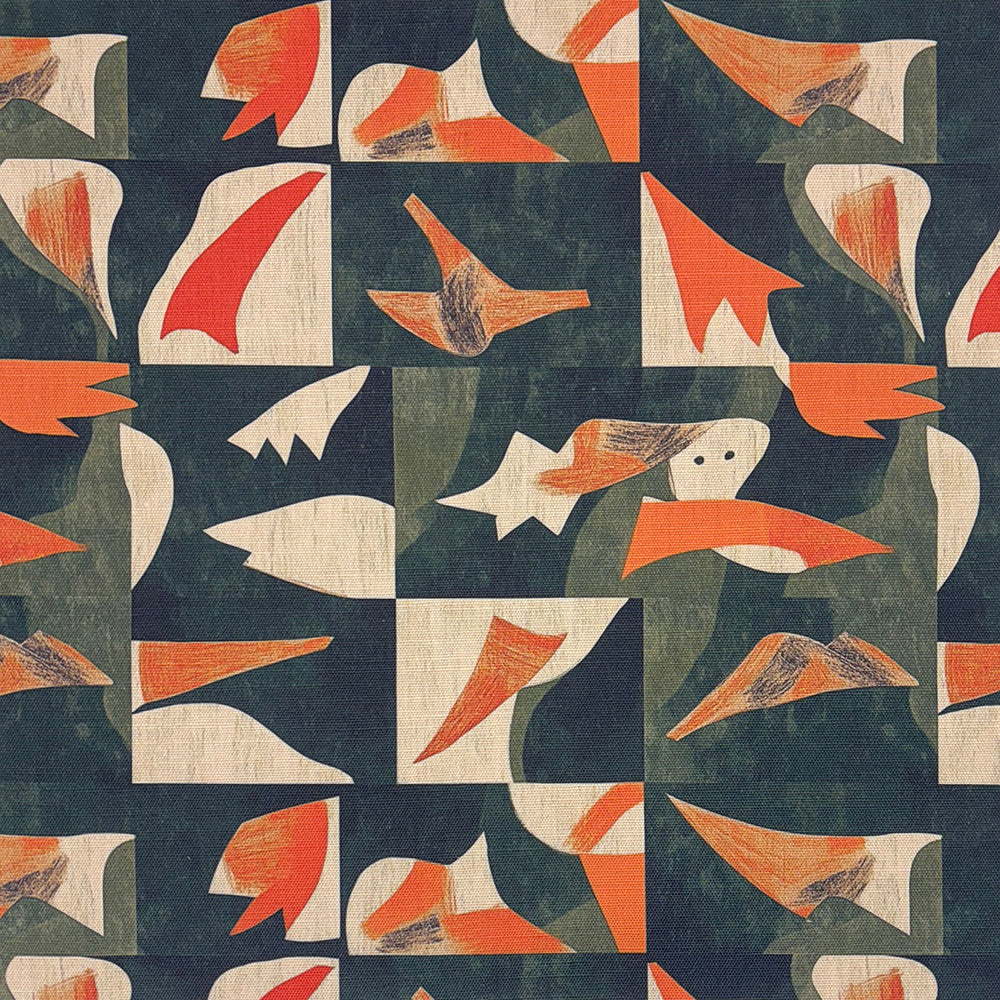 Abstract mid-century style upholstery fabric in charcoal and terracotta – Atelier No.13