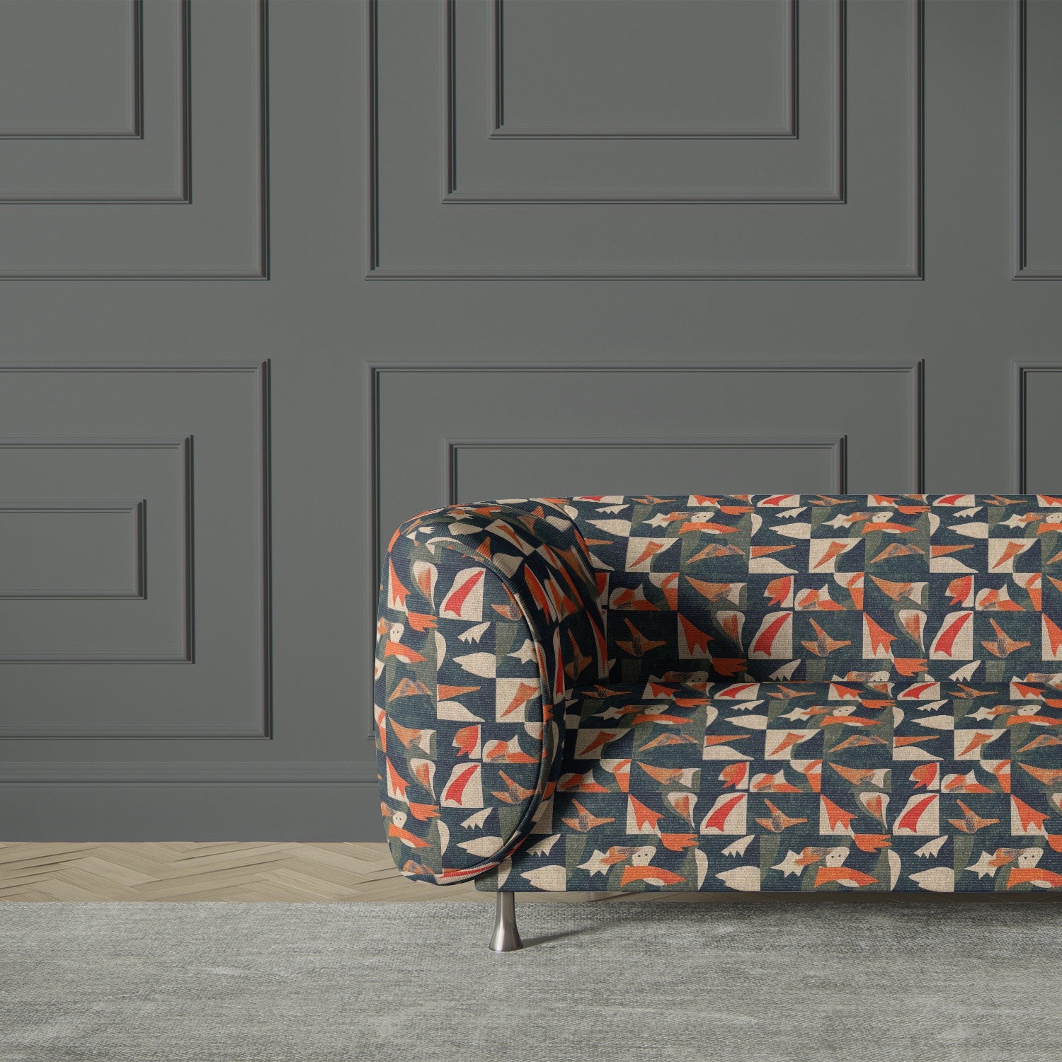 Atelier No.13 fabric draped to show texture and warm geometric pattern