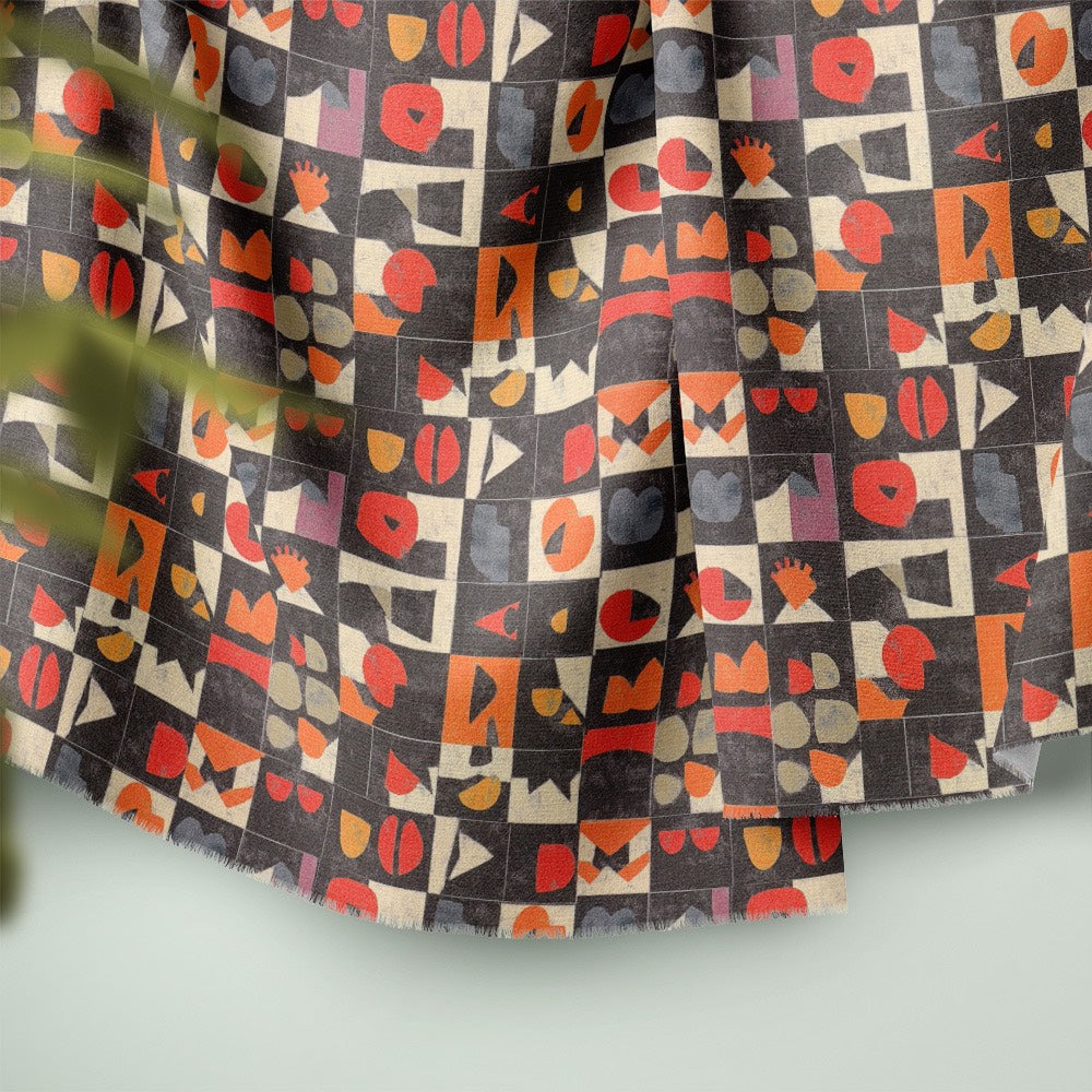 Atelier No.14 fabric draped to showcase bold modernist pattern and texture
