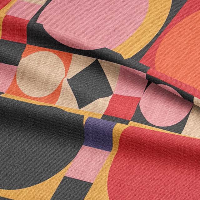 Detail of luxury upholstery fabric Avant No.5 showcasing geometric modernist design and rich weave texture