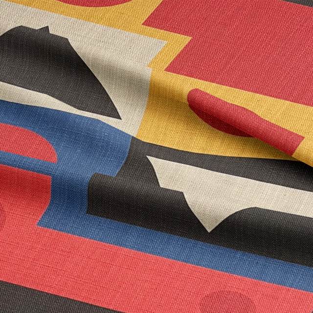 Close-up of Avignon No.19 upholstery fabric – vivid colour blocks and crisp shapes for interiors