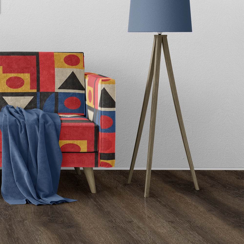 Furniture upholstered in Avignon No.19 – bold modern upholstery fabric with cubist inspiration