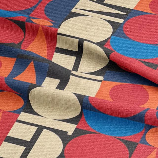 Close-up of Avignon No.7 cubist pattern upholstery fabric – showing quality weave and vibrant colour blocking