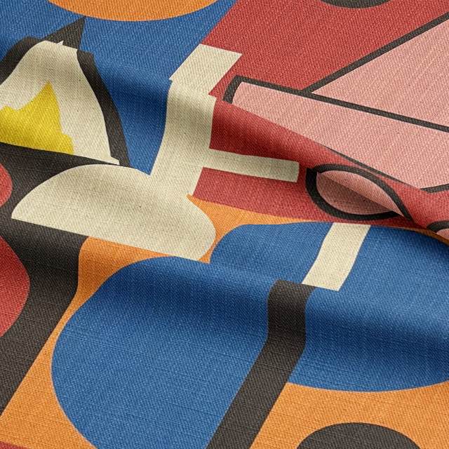 Close-up of Avignon No.9 upholstery fabric showing retro cubist pattern and weave quality