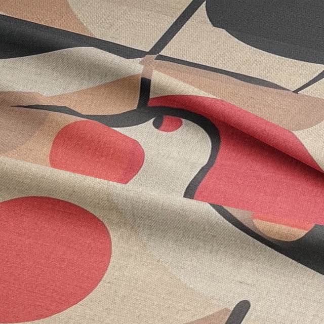 Close-up of Bird No.10 fabric texture showing modern bird motif and circular forms