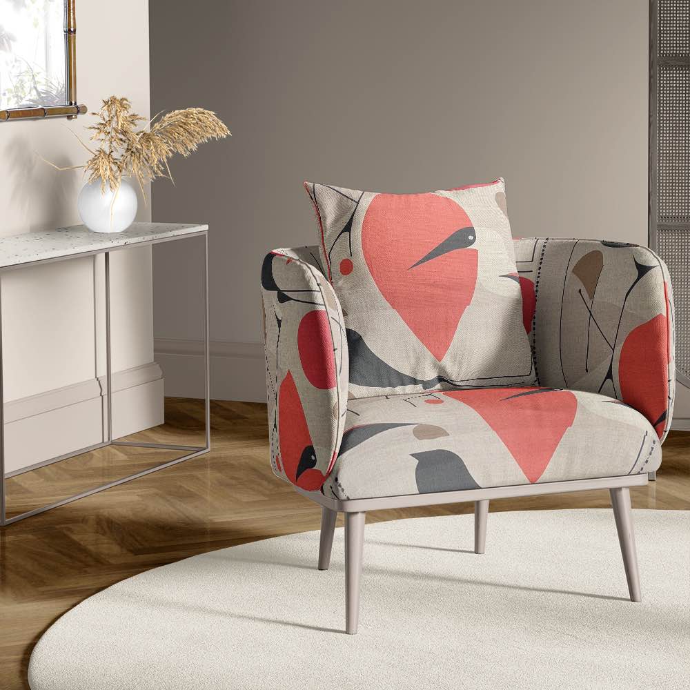 Accent chair upholstered in Bird No.11 modern bird design fabric