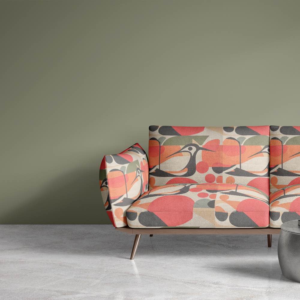 Accent sofa upholstered in Bird No.13 retro bird pattern textile