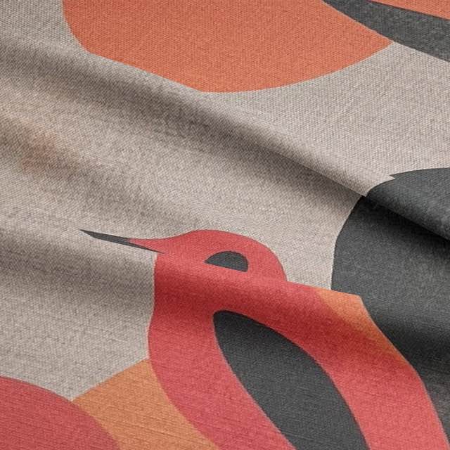 Detail of Bird No.15 fabric showing abstract bird and colour-blocked design