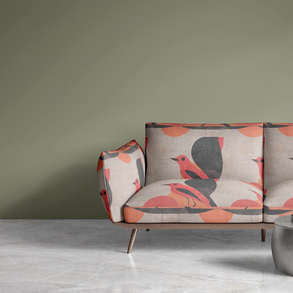 Upholstered armchair in Bird No.15 featuring modern bird motif