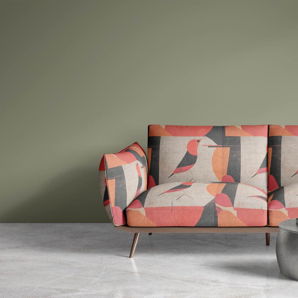 Armchair upholstered in Bird No.17 abstract bird fabric design