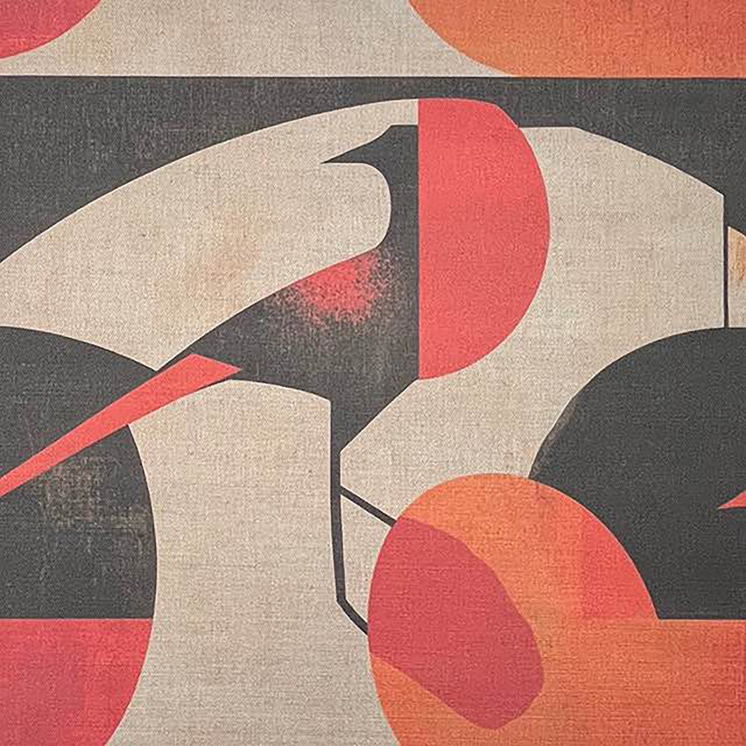 Bird No.18 mid-century abstract bird upholstery fabric in orange and cream