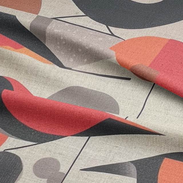Close-up of Bird No.21 fabric pattern on soft natural linen base