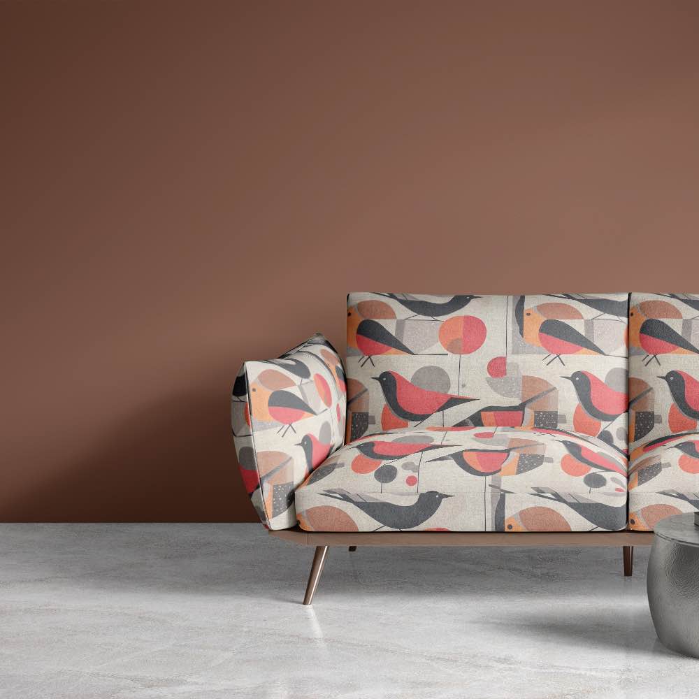 Two-seater sofa upholstered in Bird No.21 mid-century bird design