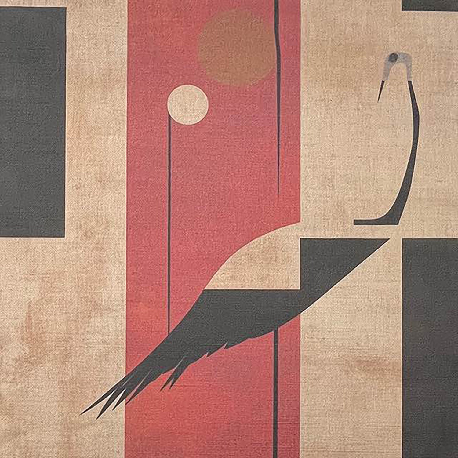 bird-no-26-upholstery-fabric-tall-abstract-crane-design-on-linen-with-terracotta-panel-and-black-geometry