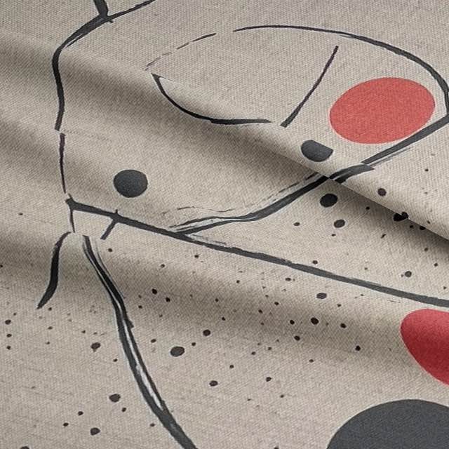 Folded Bird No.6 upholstery fabric showing clean black lines and abstract dot detailing