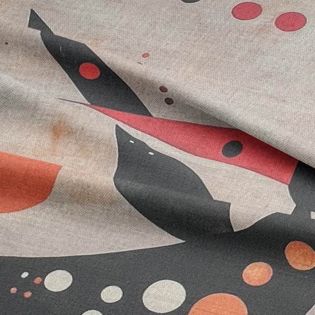 Close-up of Bird No.9 fabric texture showing curved shapes and earthy colour tones in detail
