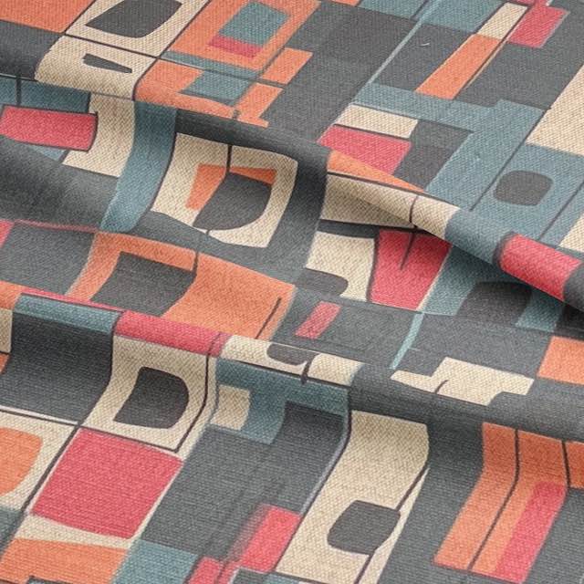 Collage No.6 luxury upholstery fabric in red, orange, and blue with overlapping collage pattern for chairs