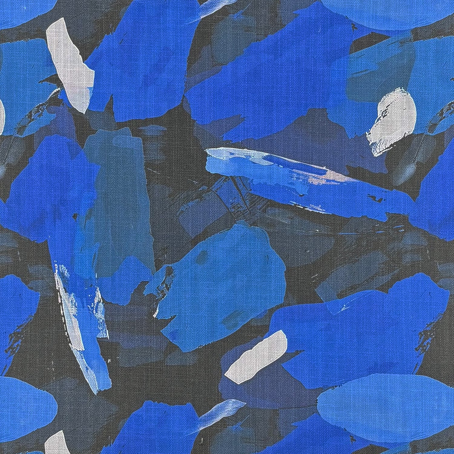 Creation No.12 Upholstery Fabric flat image showing bold painterly abstract blue design