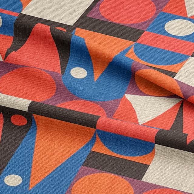 Draped fabric detail showcasing the woven texture and colour pattern of Cubism No.16 textile