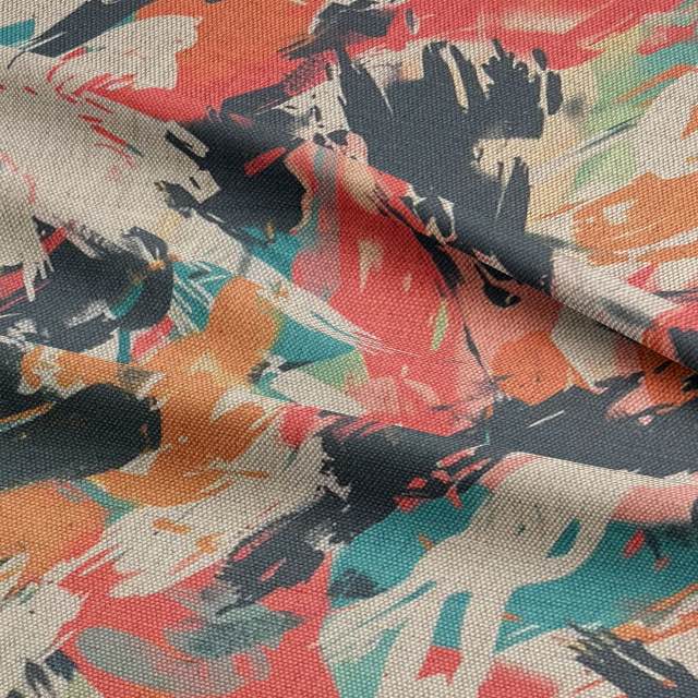 Folded Dash No.7 designer upholstery fabric showing layered paint-style marks and linen-texture weave