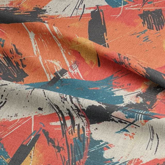 Close-up texture of Dash No.9 fabric showing bold multicoloured painterly pattern