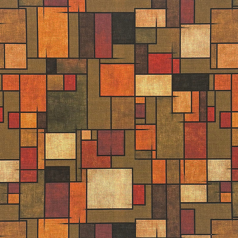 Flat fabric image of Dessau No.15 – brown geometric patterned multicoloured upholstery fabric with Bauhaus-inspired block layout.