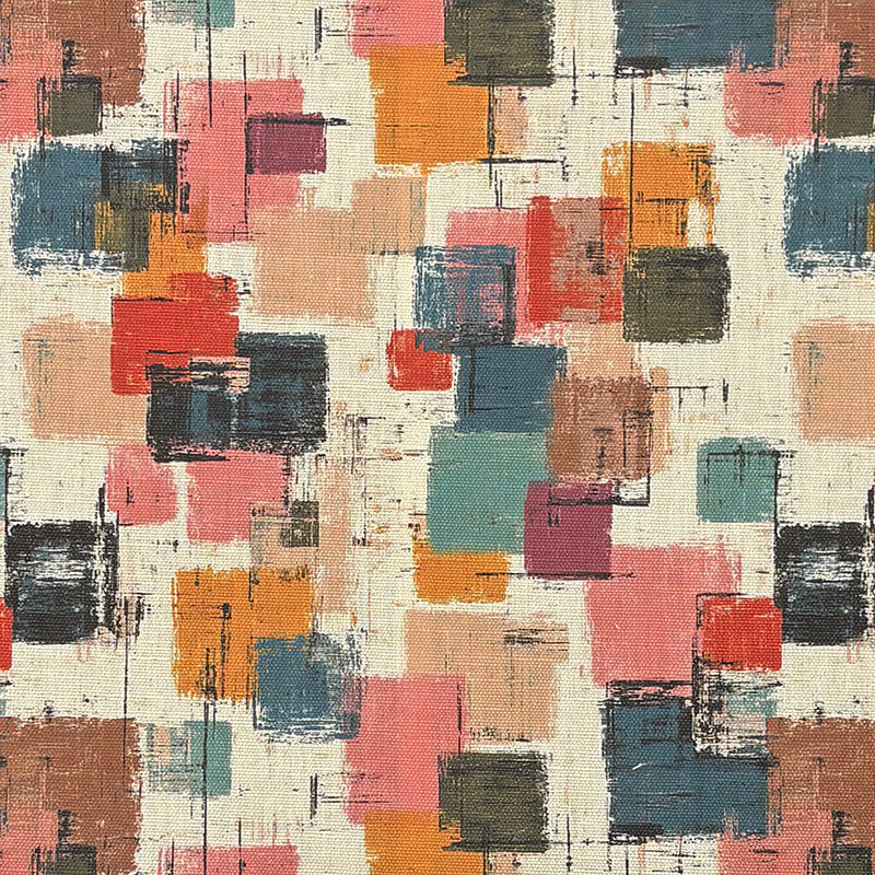 Flat image of Dessau No.19 – multicoloured upholstery fabric with painterly abstract blocks on a linen-blend base