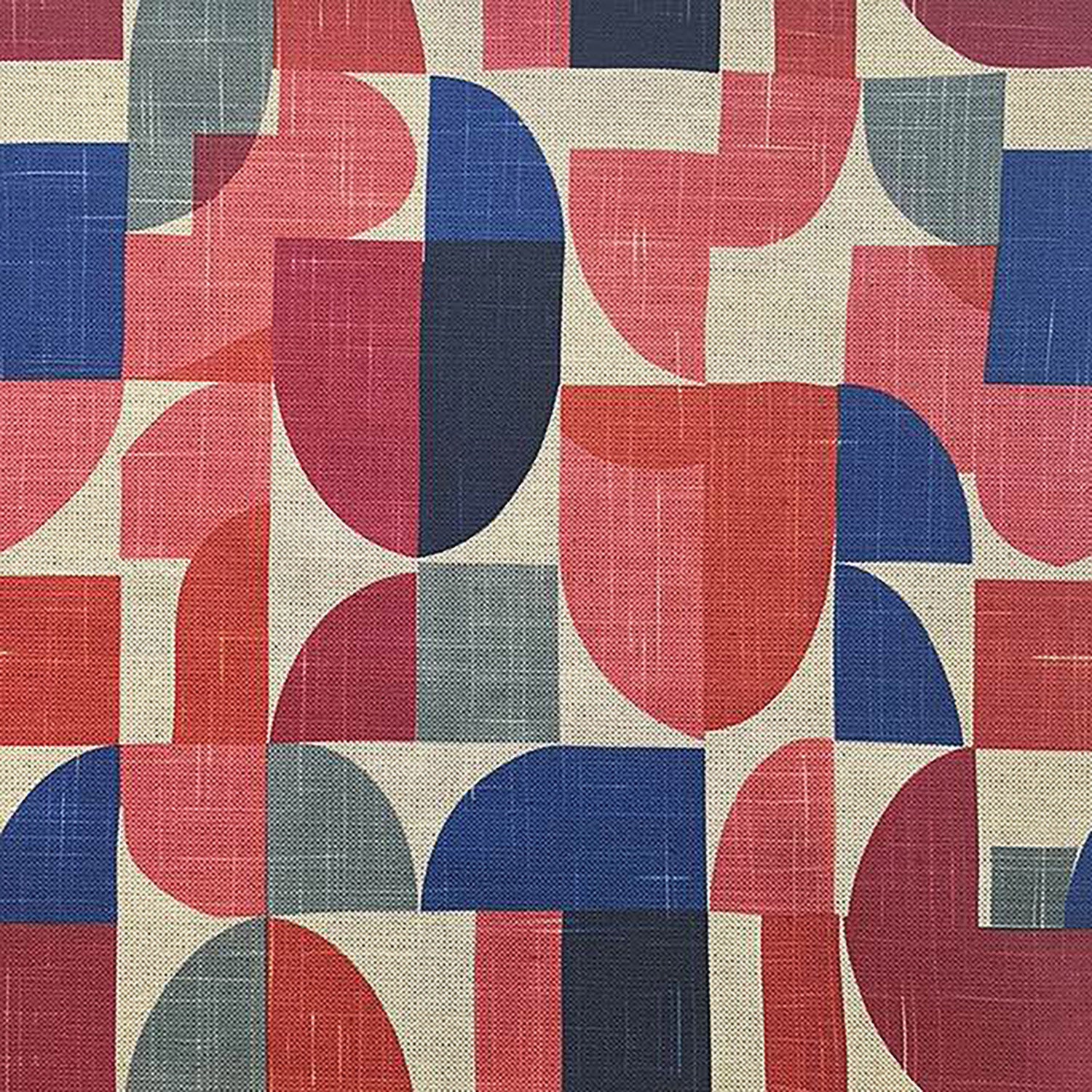 Dimension No.1 red and blue geometric pattern upholstery fabric on linen base