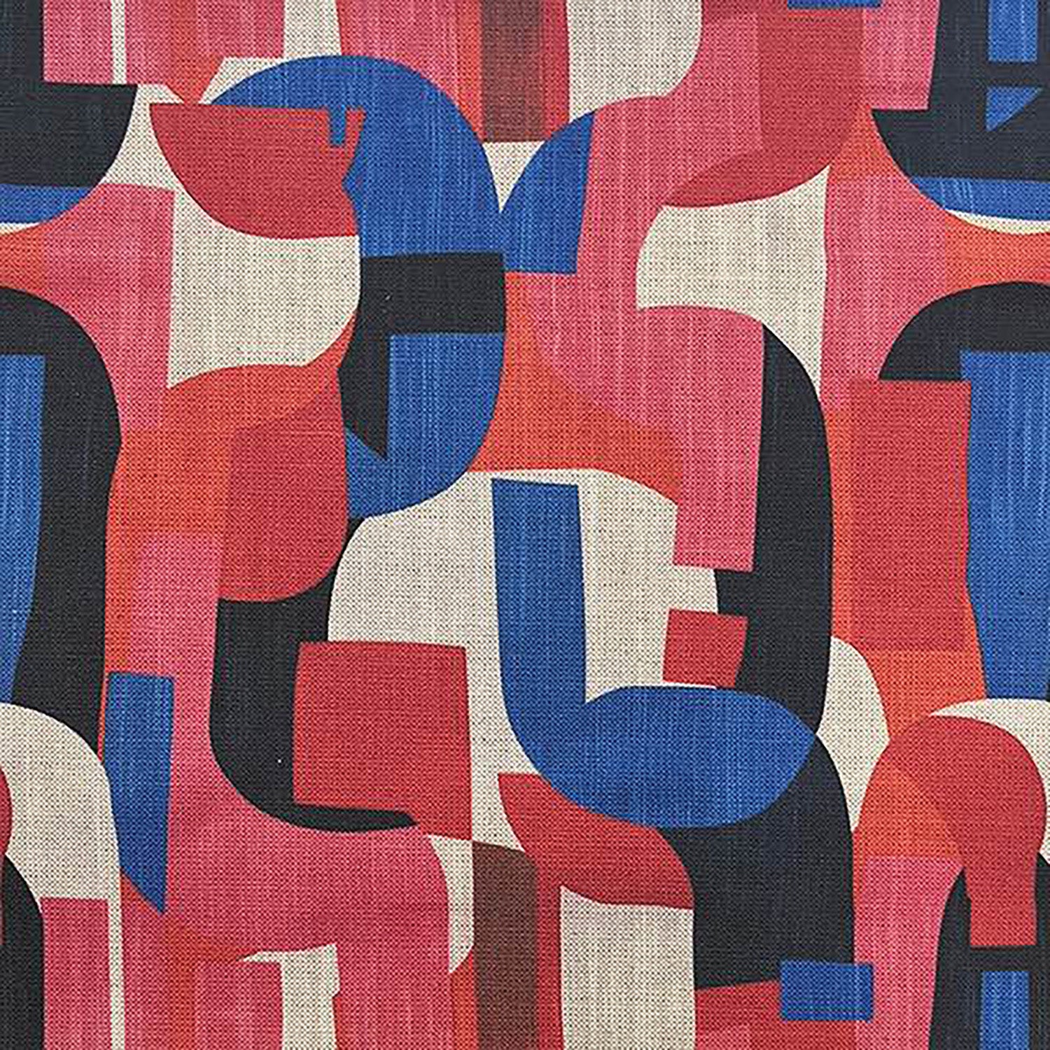 Dimension No.2 blue and pink geometric abstract upholstery fabric on flax base