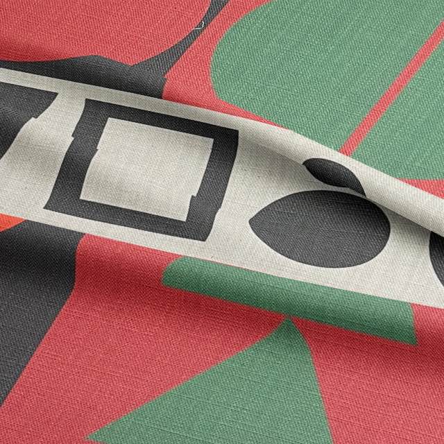 Close-up of Estaque No.10 upholstery fabric showing multicoloured cubist pattern with soft textured weave