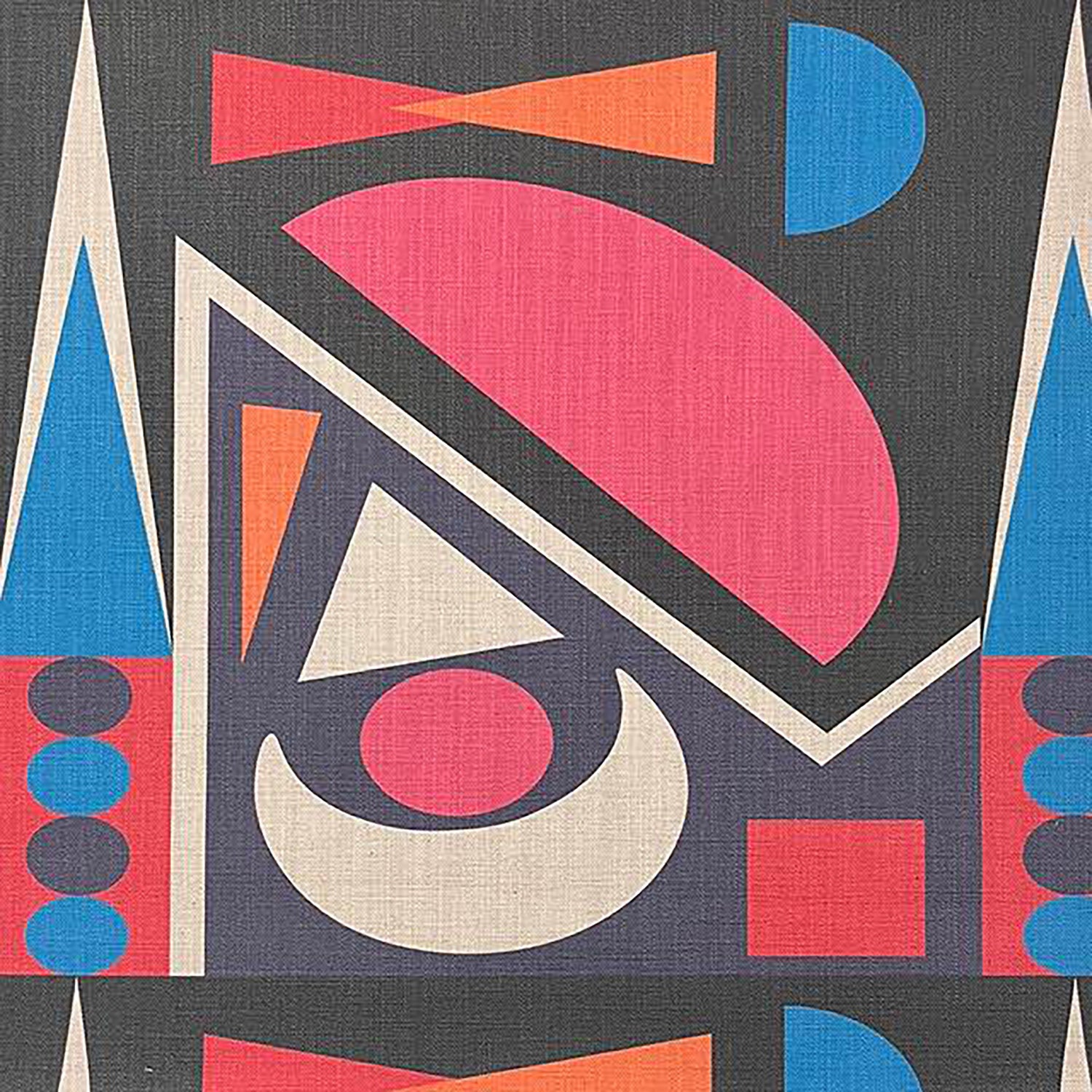 Estaque No.15 multicoloured upholstery fabric with geometric pink, blue, black and white cubist pattern