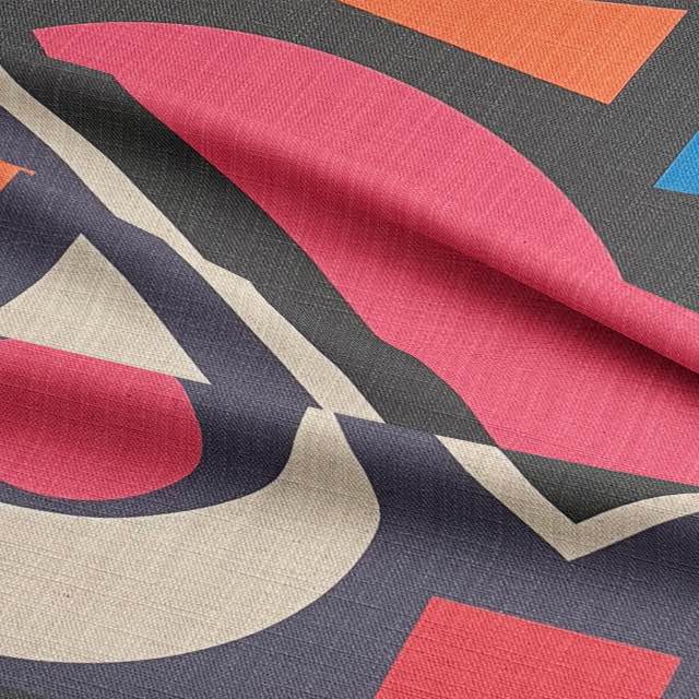 Close-up upholstery fabric texture of Estaque No.15 with sharp cubist shapes in vibrant contrasting tones