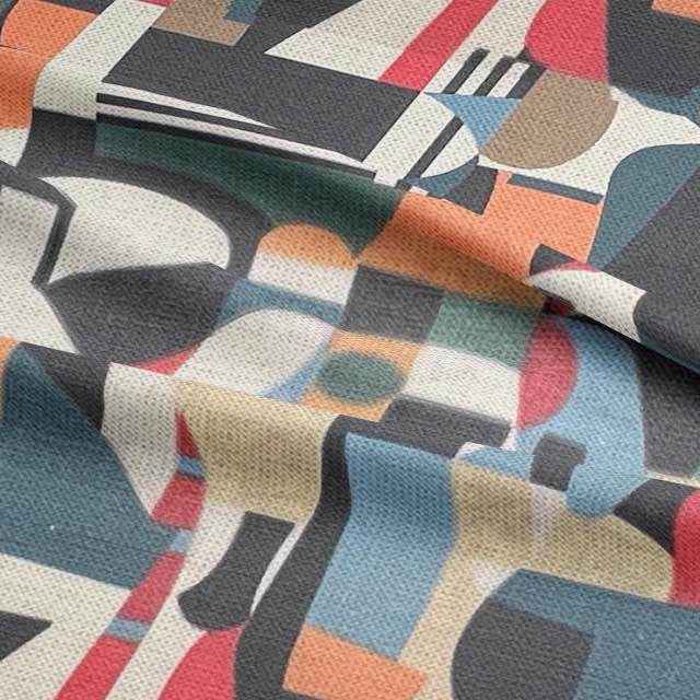 Detail shot of Exhibite No.15 luxury upholstery fabric showing painterly textures and clean graphic lines