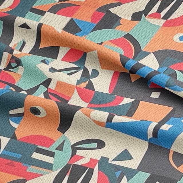 Luxury upholstery fabric Exhibite No.6 draped to highlight painterly texture and colourful expressive brushstrokes