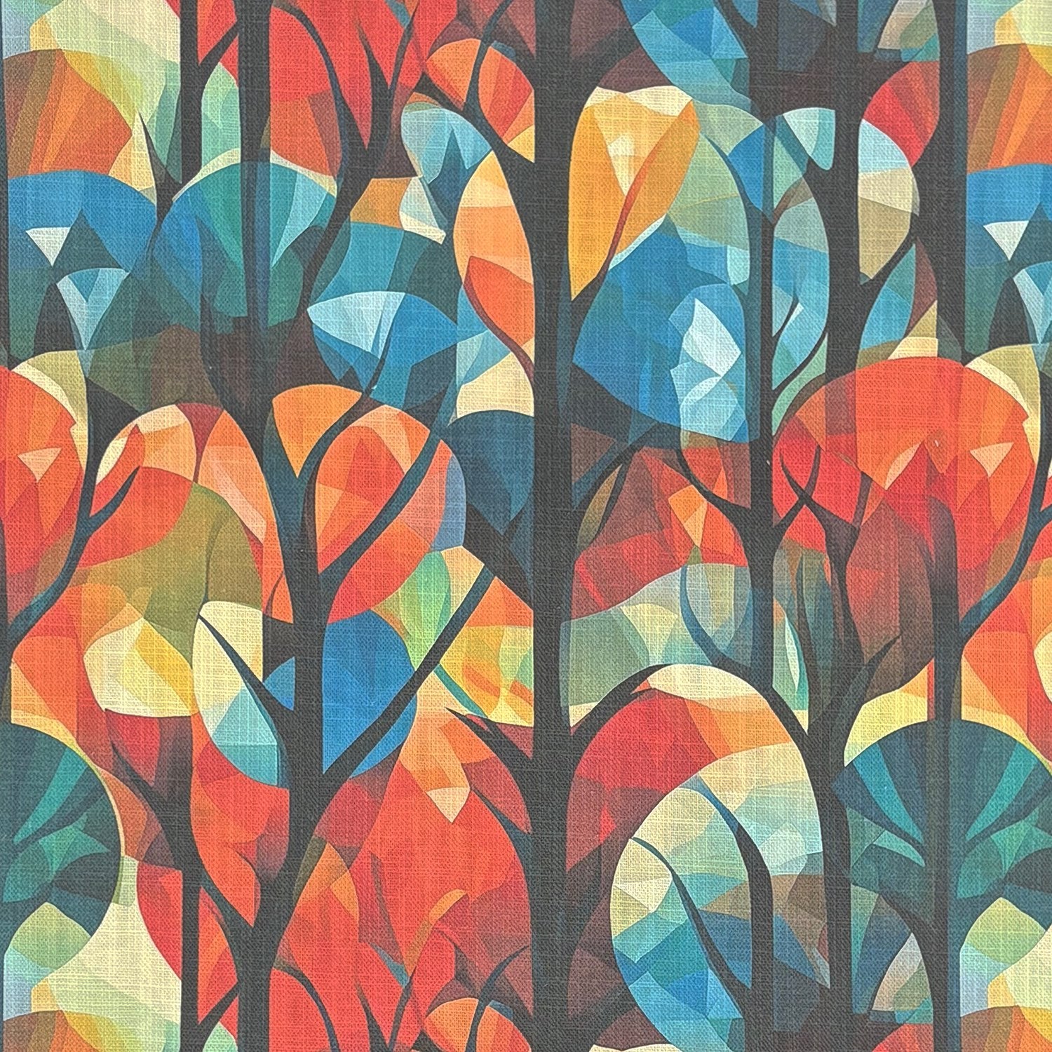 Figueres No.6 orange blue multicoloured linen curtain fabric flat image